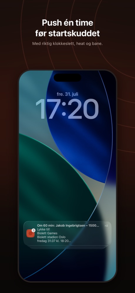 Lock screen notification an hour before a race