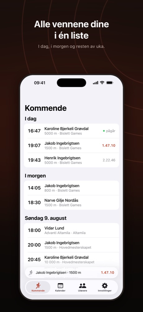 List of upcoming races for the athletes you follow